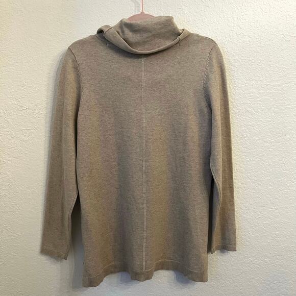 Tyler Böe Cowl Neck Tunic Sweater Large Cashmere Blend Beige Tan Preppy Classic - Picture 7 of 12